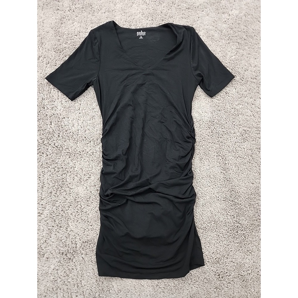 Soho New York & Company Street Dress Womens M Black V-Neck Ruched Bodycon Mini